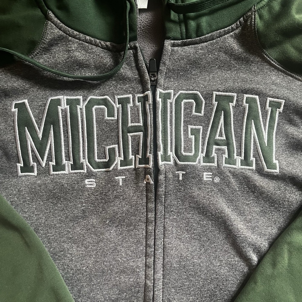 Knights Apparel Michigan State Spartans Mens 2XL Full Zip Hoodie Gray Green FLAW - Picture 5 of 16